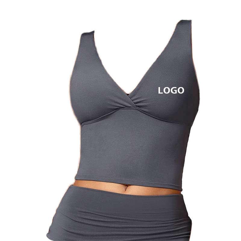 EU Size Sexy High Support Deep V-neck Yoga Crop Top Chest Pad Push-up Comfortable Wireless Halter Sport Bras Women Front