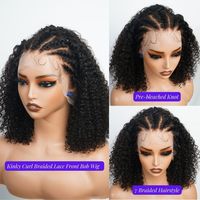 Perruques Sans Colle en Cheveux Humains Double Épais 13x4 Lace Frontale, Perruque Courte Bob 5x7 Closure Cheveux Humains Tressés Frisés Kinky