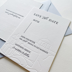 Invitación de Boda de Papel de Algodón Hecha a Mano con Ilustración Personalizada del Lugar, Diseño Minimalista, Invitaciones de Boda de Lujo - Product Image 1