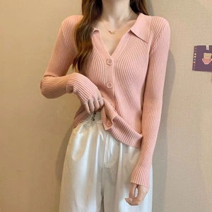 Suéter de Punto para Mujer, Otoño-Invierno 2024, Nuevo Estilo, Cuello Camisero con Botones, Manga Larga, Corte Ajustado y Color Sólido - Product Image 5