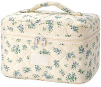Grande trousse de toilette matelassée pour femmes, s'ouvrant à plat, organiseur de maquillage avec poignée