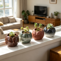 Pot Keramik Tekstur Kasar Tidak Beraturan Berlapis Glaze Buatan Pabrik OEM, Pot Bunga Sukulen Wabi-Sabi Buatan Tangan, Dekorasi Taman & Meja