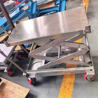 Chariot élévateur mobile hygiénique à ciseaux en acier inoxydable 304, capacité 800 kg, élévation 1,5 m pour pharmacies, cosmétiques et zones de travail médicales