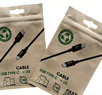 Fourniture de sacs en papier kraft autoportants avec fermeture éclair pour câbles de données, emballage biodégradable de qualité alimentaire pour accessoires de téléphonie mobile