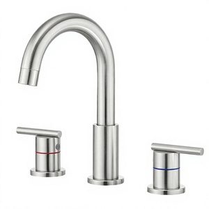 Oferta Destacada: Grifo de Baño Moderno de Acero Inoxidable con Doble Manija, Montaje en Cubierta, 3 Orificios, Válvula de Desagüe Pop-Up, Mezclador de Lavabo de 8'' de Extensión Amplia - Product Image 4