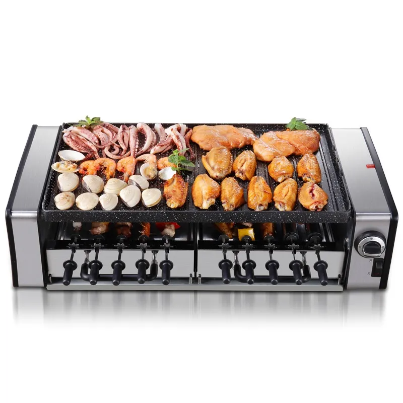 2023 non-stick electric grill pan BBQ meat machine double-layered skewer machine electric BBQ grill with 10 skewers