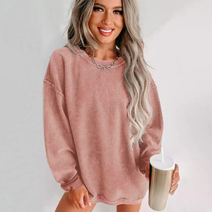 Wholesale Drop Shoulder Ribbed Knit Oversized <strong>Graphic</strong> Corded Crew Sweatshirt <strong>Jumpers</strong> - Product Image 3