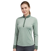 Haut d'équitation élégant et brillant à col montant zippé, coupe ajustée, pour femme, chemise de concours équestre à manches longues, sous-couche d'équitation