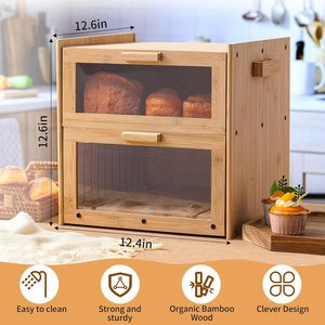 Boîte de rangement à pain en bois Minghui, double couche, porte en acrylique, multifonctionnelle, pour la cuisine, le rangement des toasts - Product Image 5