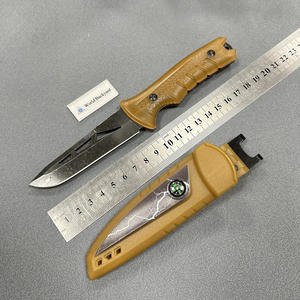 Couteau droit noir Stonewashed CSL1R avec manche ABS, clip ceinture, étui, boussole intégrée, phosphorescence, couteau tactique EDC pour extérieur - Product Image 4