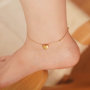 18K <b>Gold</b> Plated Stainless Steel Heart Anklet | Minimalist <b>Beaded</b> Chain <b>Bracelet</b> for Women | Adjustable Non-Tarnish Foot Jewelry - Product Image 4