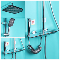 Robinet de douche de bain à affichage numérique chromé poli, ensemble de douche en laiton à touches piano avec LED de température et effet pluie, 4 fonctions pour salle de bain