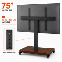 Support TV motorisé en métal et bois de haute qualité avec prise de courant, pour téléviseurs de 32 à 75 pouces, capacité de 60 kg, mobile sur pied, hauteur réglable