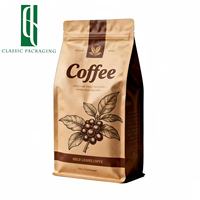 Sacs à café à fond plat, imprimés en gravure, personnalisés, 500g, 12oz, 5lb, résistants à l'humidité, avec fermeture éclair, emballage alimentaire de qualité alimentaire, faible MOQ