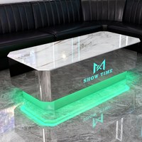 Table Basse KTV Lumineuse à Sept Couleurs Changeantes avec Porte-Cartes en Pierre, Acier Inoxydable et Plateau en Verre Trempé pour Bar