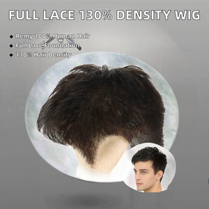 Full Lace Closure Full Head Wig 100% Indian Remy Human Hair Men's Capillary Prosthesis Black Color <b>Toupee</b> 130% Density - Product Image 2