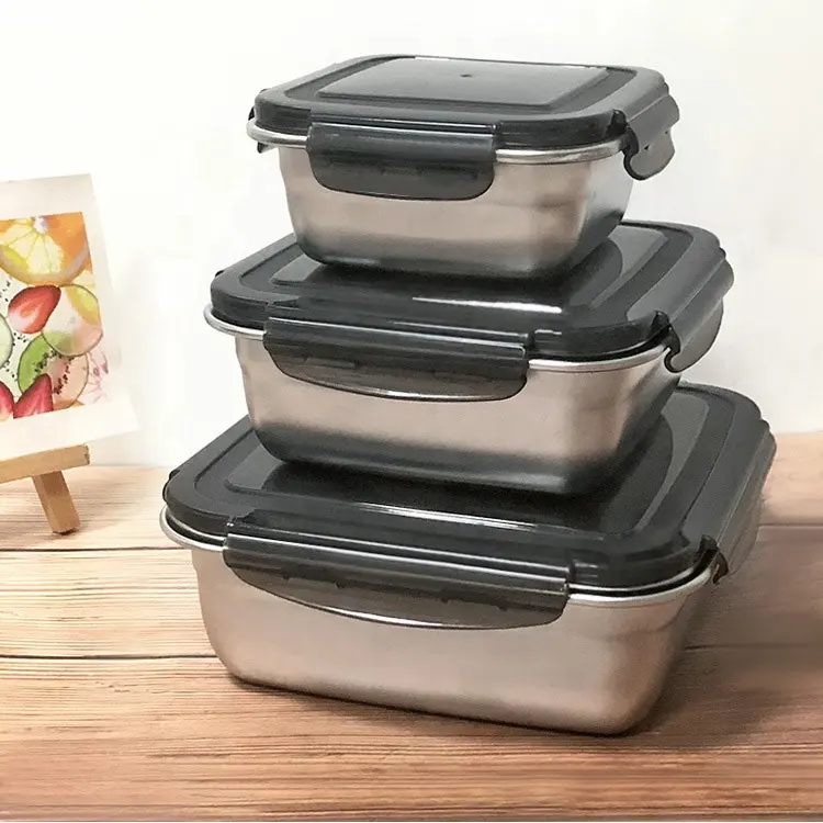 Dapat Digunakan Kembali Bahan Food Grade Stainless Steel 304 Kotak Makan Siang Sandwich Aman Wadah Penyimpanan Makanan Kedap Udara Set untuk Dapur
