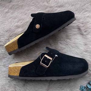 가을 코르크 슬리퍼 여성 캐주얼 클로즈드 레트로 하프 슬리퍼 남성 하이힐 슬립온 - Product Image 2