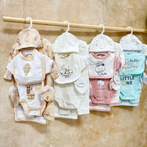Ensemble de vêtements pour nouveau-né unisexe 7 pièces avec imprimé animal, tout en coton, accessoires pour bébé - Product Image 1