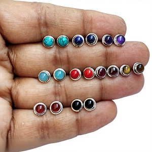 Boucles d'oreilles multi-pierres en argent sterling 925, bijoux indiens en argent - Product Image 2