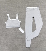 Set Yoga Wanita 2-Piece Crop Top & Leggings Pinggang Tinggi Bahan Spandex/Nylon Elastis Empat Arah Anti-Bakteri Cepat Kering Bernapas