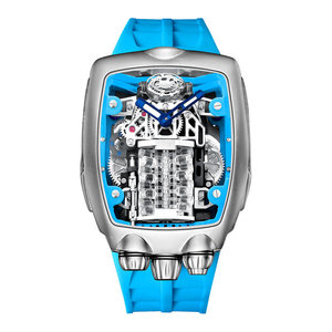 Orologio Meccanico con Quadrante Grande, Design Ispirato ai Motori, Movimento Automatico, Cassa in Acciaio Inossidabile, Nero Blu, Resistente all'Acqua - Product Image 6