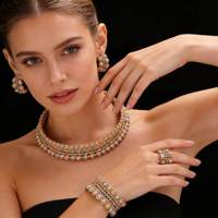 Conjunto de Joyería Nupcial Marroquí de Lujo Vintage de Oriente Medio con Collar, Brazalete, Anillo y Pendientes de Circonita Cúbica