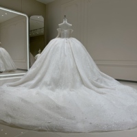 Robe de mariée Jancember XX86 scintillante à épaules dénudées avec cristaux et jupe bouffante