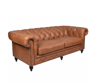 ชุดโซฟาเชสเตอร์ฟิลด์หนังแท้คุณภาพพรีเมียมหรูหรา  แบบเดี่ยว แบบคู่ แบบสามที่นั่ง โซฟาห้องนั่งเล่น โซฟาแบบติดกระดุม  เฟอร์นิเจอร์โรงแรม - Product Image 5