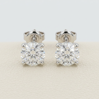 Pendientes de tuerca de oro macizo de 14K con diamantes cultivados en laboratorio de corte redondo y cuatro puntas, 1.7CTW, certificados IGI CVD/HPHT VVS, joyería nupcial para mujer