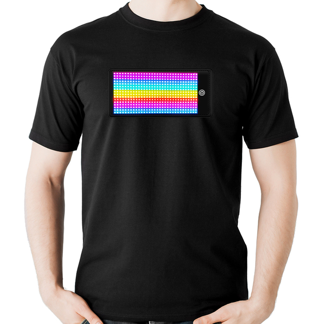 Hot Sales Smart APP Control Programmable Led Display Light Luminos T-shirt Flashing Glowing Advertising T Shirt with Led Screen