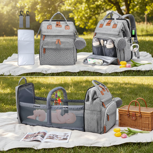 Múmia impermeável portátil Back Pack Multifuncional Dobrável Berço <span class=keywords><strong>Baby</strong></span> <span class=keywords><strong>Bed</strong></span> Grande Capacidade Fralda <span class=keywords><strong>Bag</strong></span> Com Estação de Mudança - Product Image 3