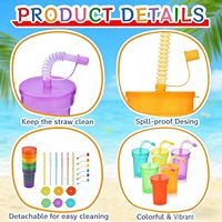 Gobelets de fête pour enfants en plastique incassable et léger, avec couvercles et pailles, lot de 6, 12 oz, gobelets à boire néon colorés, cadeaux de fête