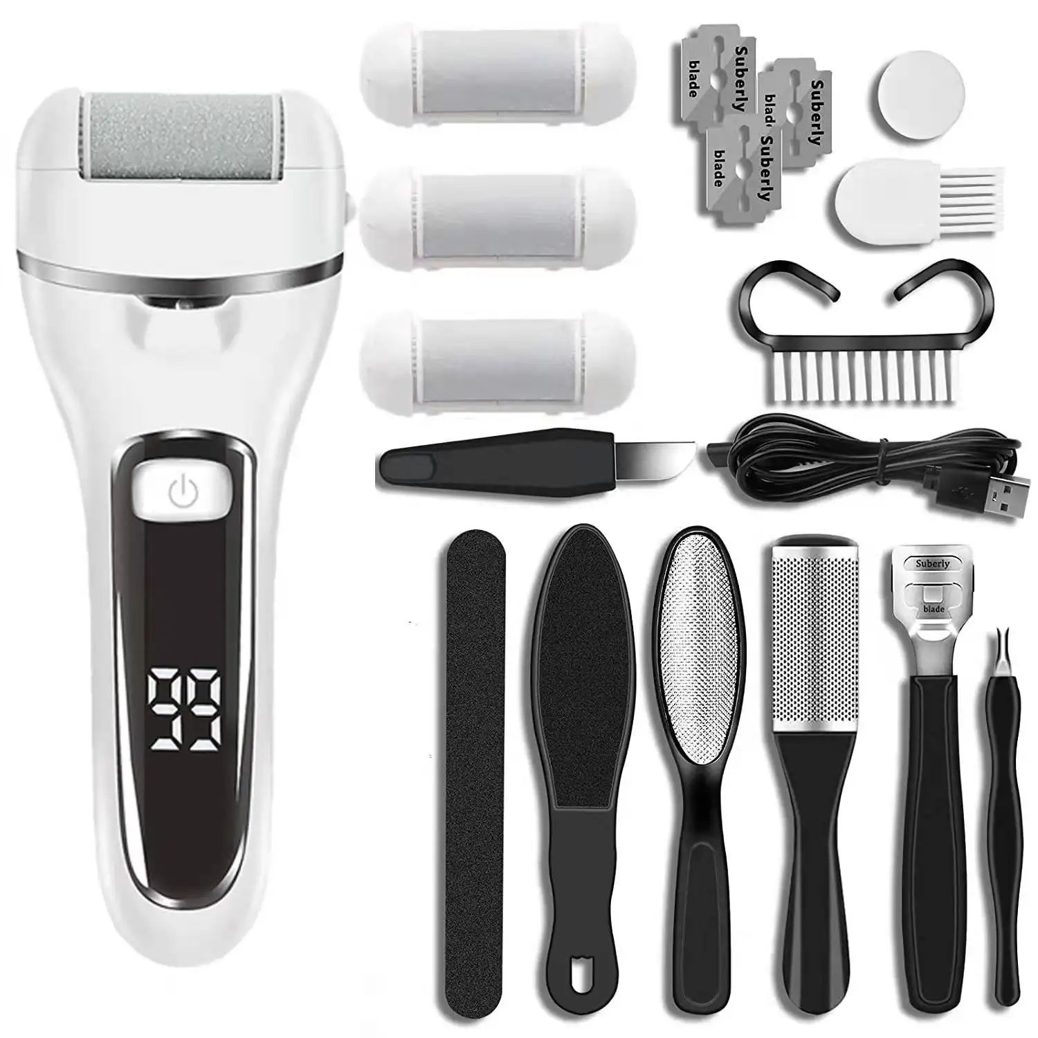 18 in1 Professional Pedicure Kit Electric Callus Remover for Feet Rechargeable Foot File Hard Skin Remover Waterproof