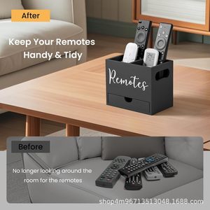 Remote Control <b>Storage</b> <b>Box</b> With <b>Drawer</b> Solid Pine Wood Organizer For Living Room Desktop - Product Image 2
