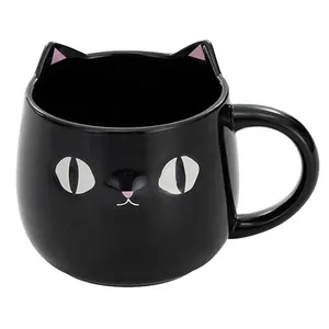 Nero di stampa a buon mercato tazza di porcellana personalizzato decal carino orecchio caffè tè gatto tazza tazza di ceramica