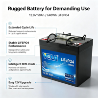 Аккумулятор VELA VB12050 LiFePO4 12.8В 50Ач 640Втч глубокого разряда с BMS, 5000 циклов, сертификат CE, для автодомов и солнечных энергосистем