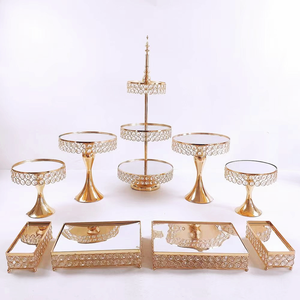 Décoration de mariage Or Argent Fer Cristal Écologique Décoration de table de mariage d'anniversaire Ensemble de présentoir à gâteaux - Product Image 1