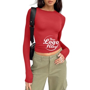 Camisetas de Mujer a la Moda, Camiseta de Manga Larga para Mujer, Tops Cortos Básicos, Ajustados, Bonitos, Ropa de Otoño e Invierno para Chicas - Product Image 5