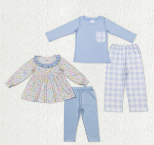 ชุดเสื้อผ้าเด็กชายหญิงลายดอกไม้ลายตาราง - Product Image 1