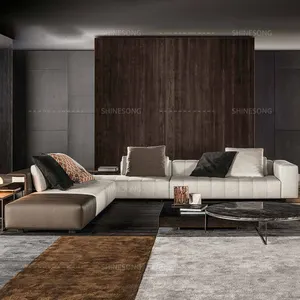 设计高品质浅色客厅家具鹅绒l形沙发现代真皮沙发套装