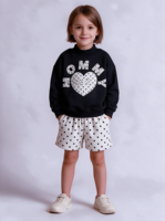 Tenues Assorties Hiver Maman et Moi à Pois Col Montant Monogramme avec Badge et Lettres Appliquées Personnalisées