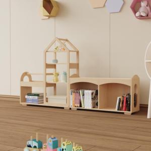 Libreria per <span class=keywords><strong>bambini</strong></span> in legno massello, scaffale a forma di castello con contenitore, espositore per libri da terra indipendente per angolo lettura in cameretta - Product Image 3
