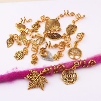 Lingxing Accessoire de coiffure pour femme, style euro-américain, en alliage décoratif, motif feuille et rose, pour petites dreadlocks, avec perle