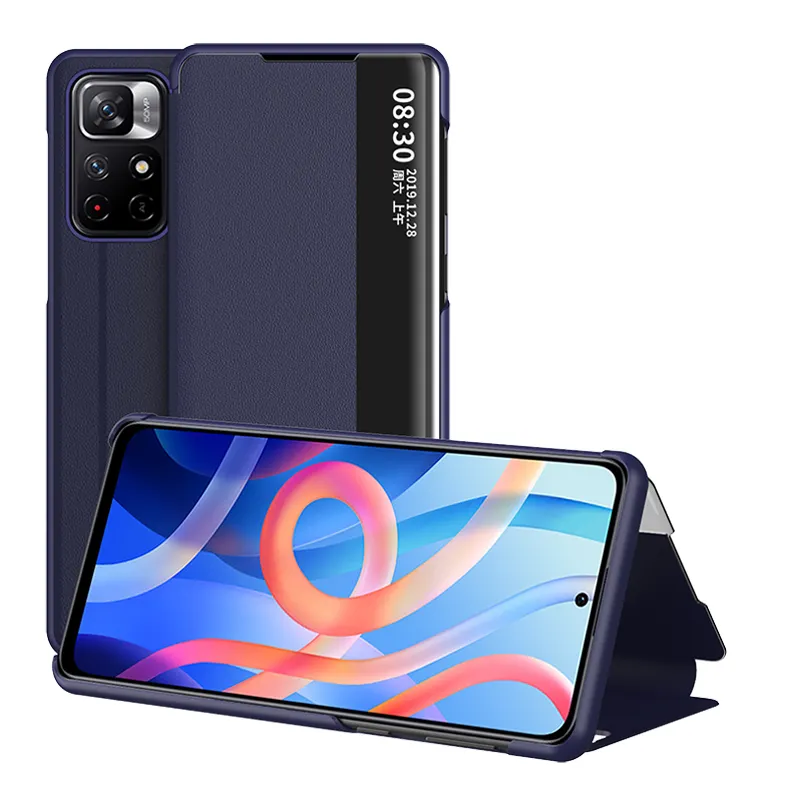 Luxe Clear View Leather Stand Back Cover Smart Spiegel Flip Telefoon Case Voor Xiaomi Poco M4 Pro 5G Note 11 Pro Plus 5G