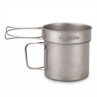 Ensemble de cuisine en titane ultraléger, pot de 1100 ml, poêle de 350 ml, poignées pliables, kit de cuisine pour le camping et les sports de plein air, compatible gaz