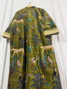 Vestido Largo de Algodón para Mujer, Estampado de Animales de la Selva, Estilo Étnico, Diseño en Capas, Frente Abierto, Boutique de Verano, Teñido Liso - Product Image 6