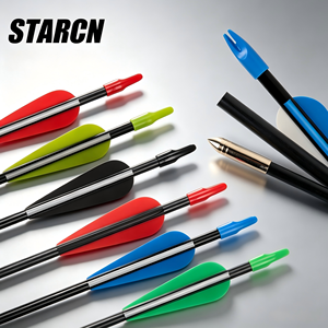 STARCN Flèches en fibre <span class=keywords><strong>de</strong></span> verre 7 mm - Spine 900, 80 cm, 37 g, ailettes en caoutchouc, pour tir à l'arc (corps et pointe) - pour arcs classiques/composés 15-30 Lbs - Product Image 1