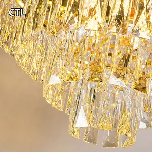 2023 yuvarlak kapalı lüks kolye ışık siyah altın LED asılı lamba ev İskandinav modern k9 kristal avize