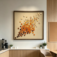 Décoration murale abstraite moderne en MDF 3D fait main, base carrée, cadre marron, idéale pour la décoration d'hôtels et de maisons